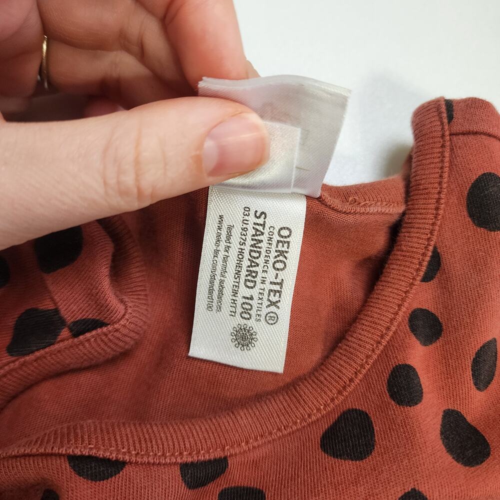 Hanna Andersson Girls Animal Print‎ Polka Dot Tiered Dress Size 6-7 Rust Brown - Picture 8 of 10